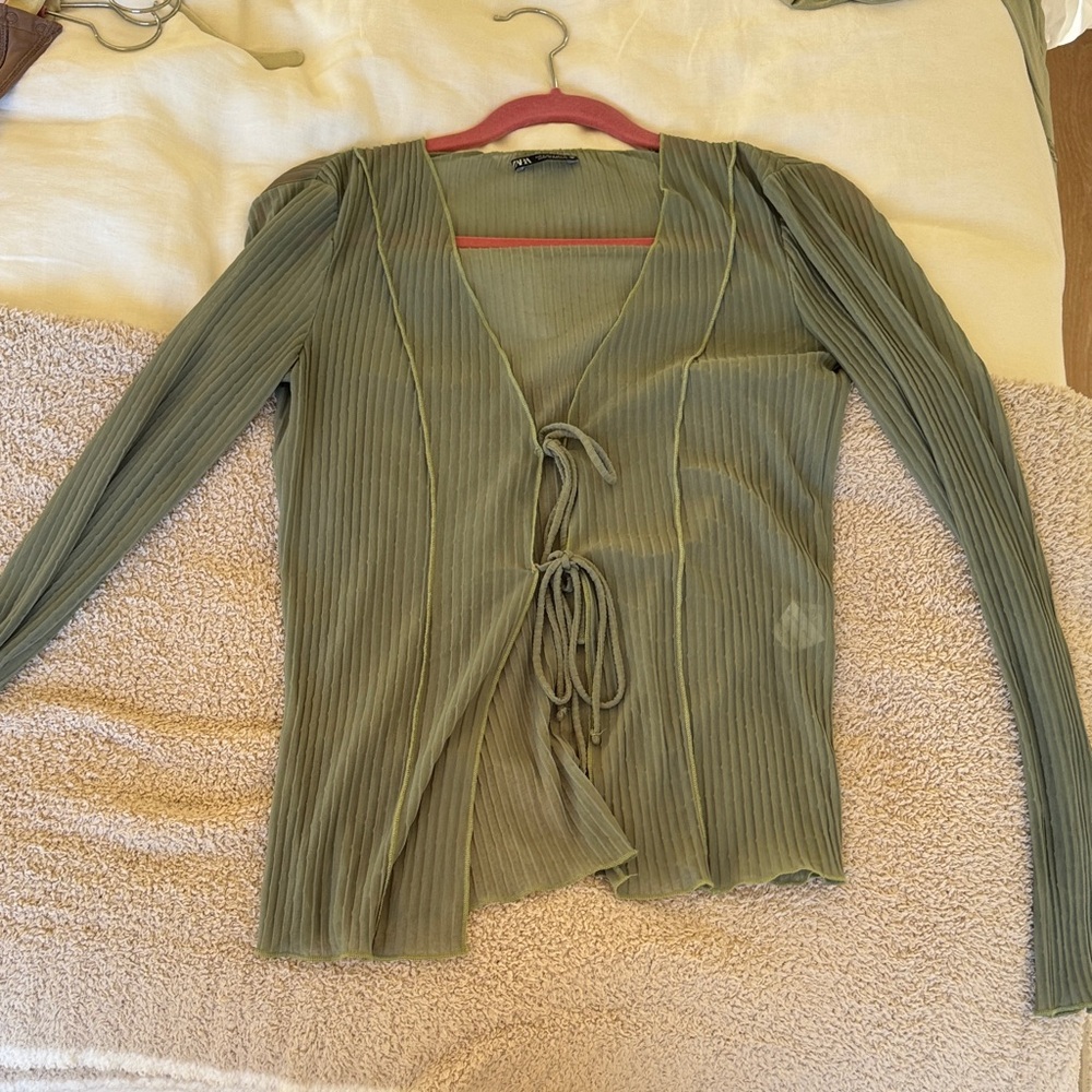 Zara Sage Green Ribbed Top